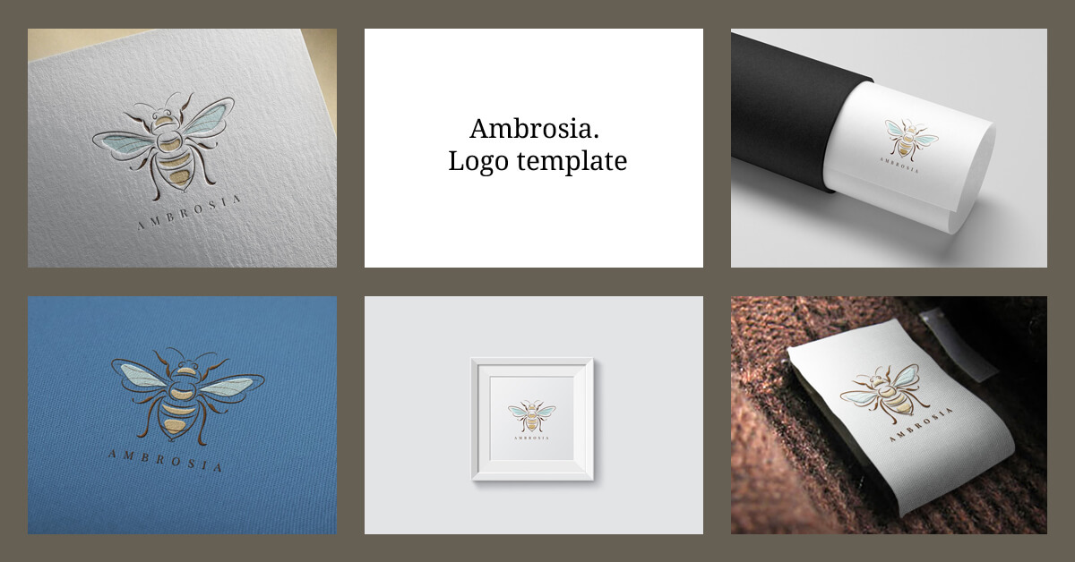 Six images with Logo template Ambrosia on the different backgrounds.
