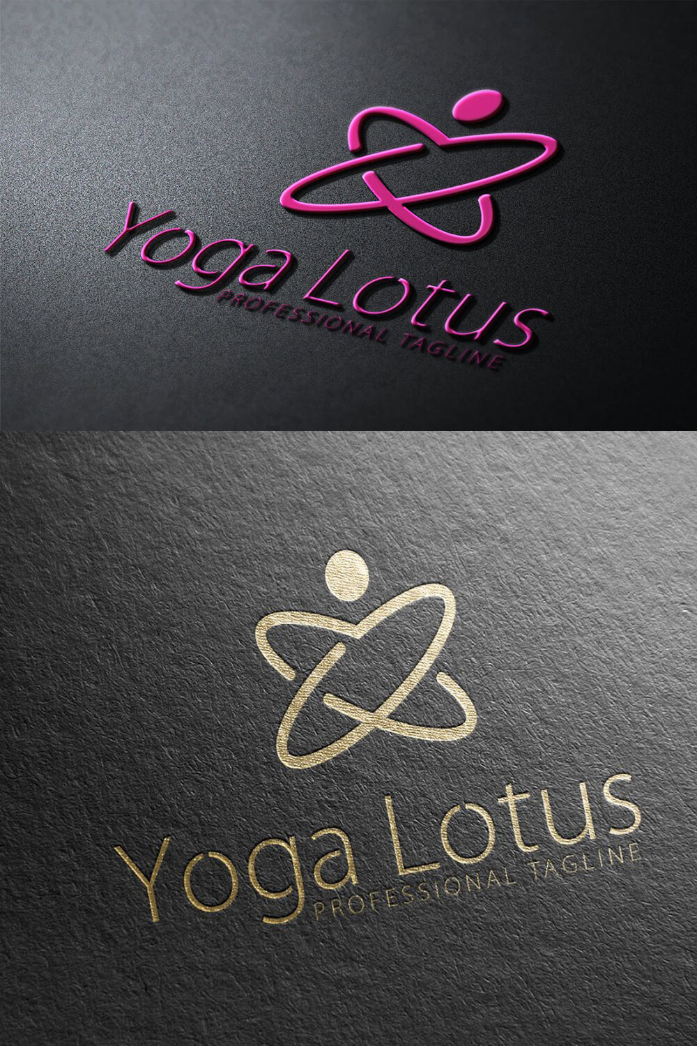 The inscription yoga lotus with a logo on black backgrounds with different textures.