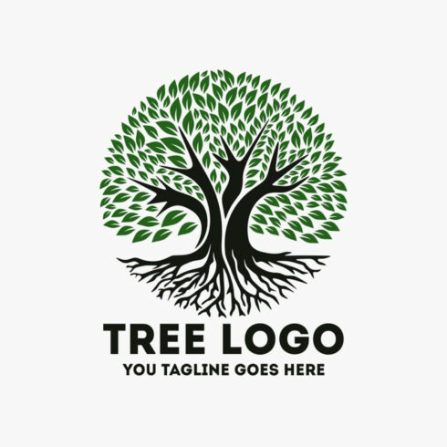 Big tree logo with green healthy leaves.