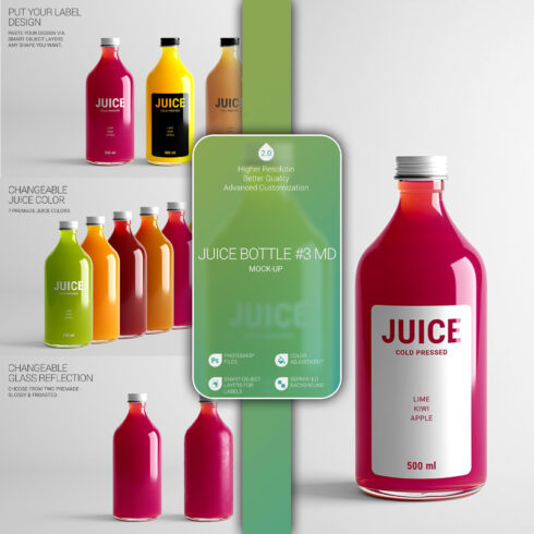 Prints of juice bottle mockup.