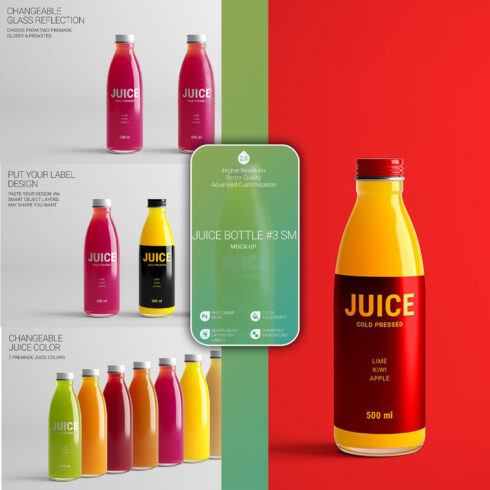 Prints of juice bottle mockup.