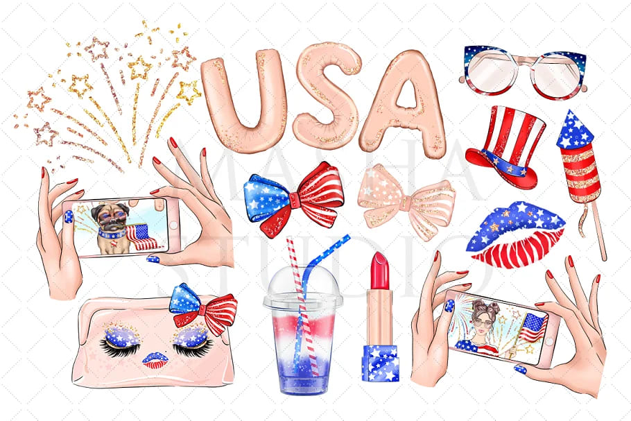 4th of july clipart elements.
