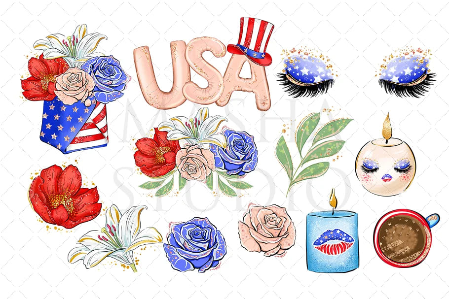 4th of july clipart for print fabrics.