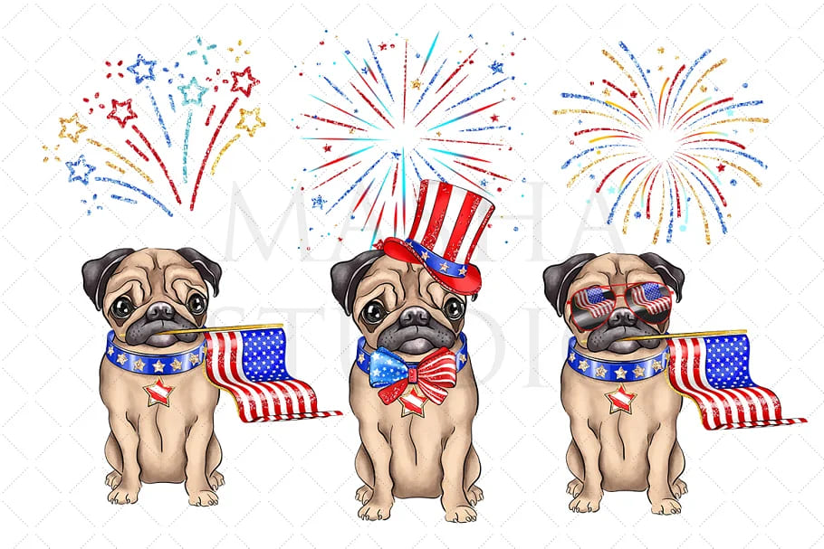 4th of july clipart dogs with flags.