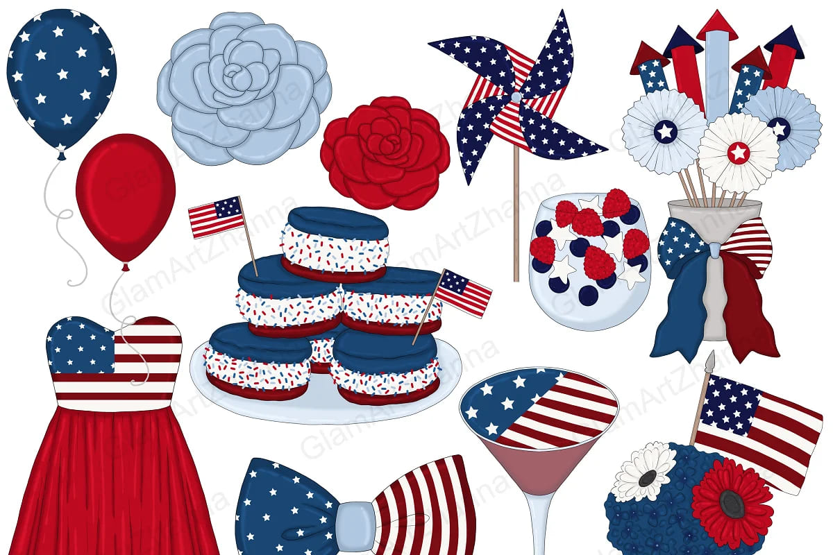 4th of july dark clipart elements.