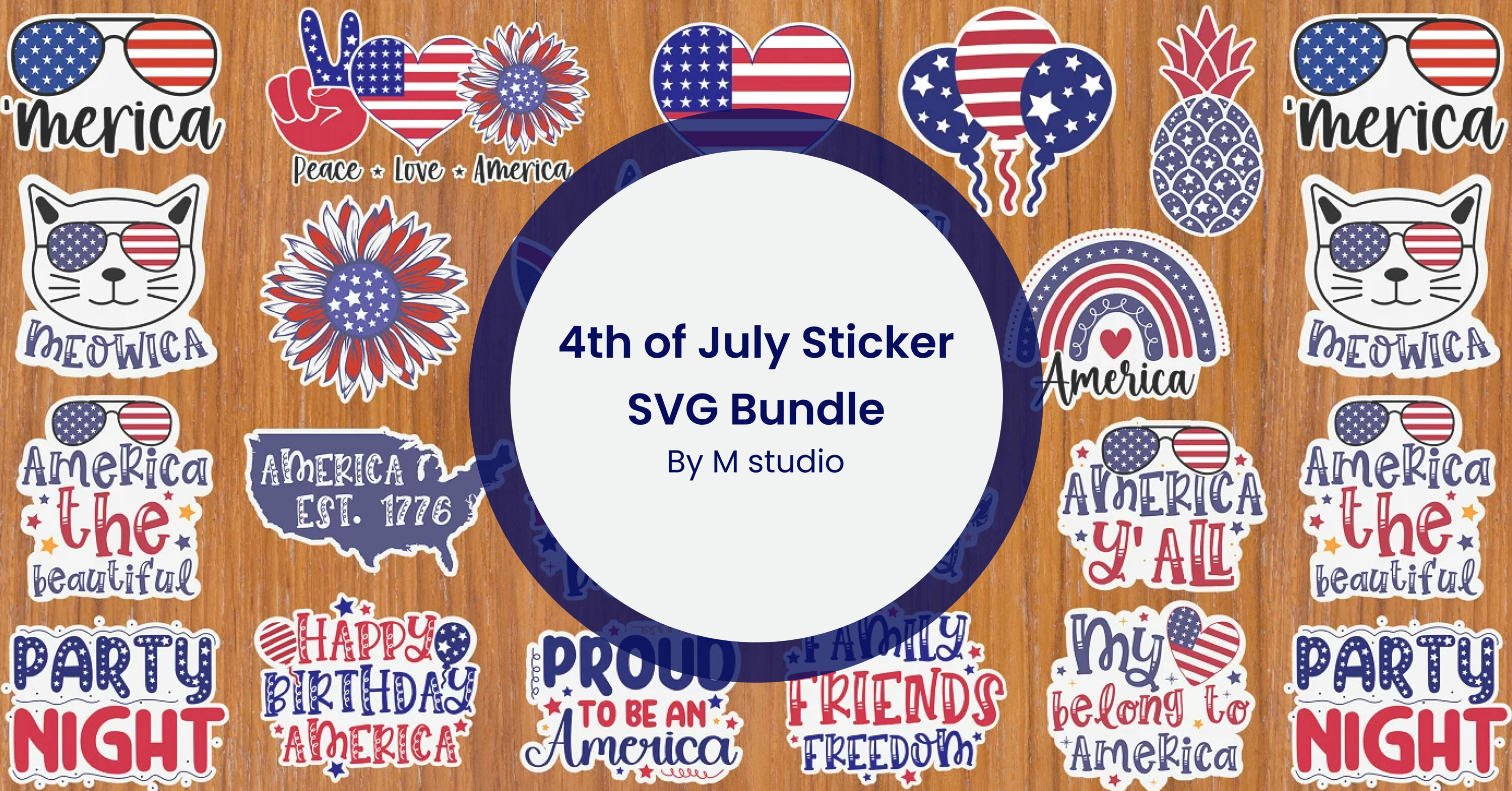 4th of July Sticker SVG Bundle facebook image.