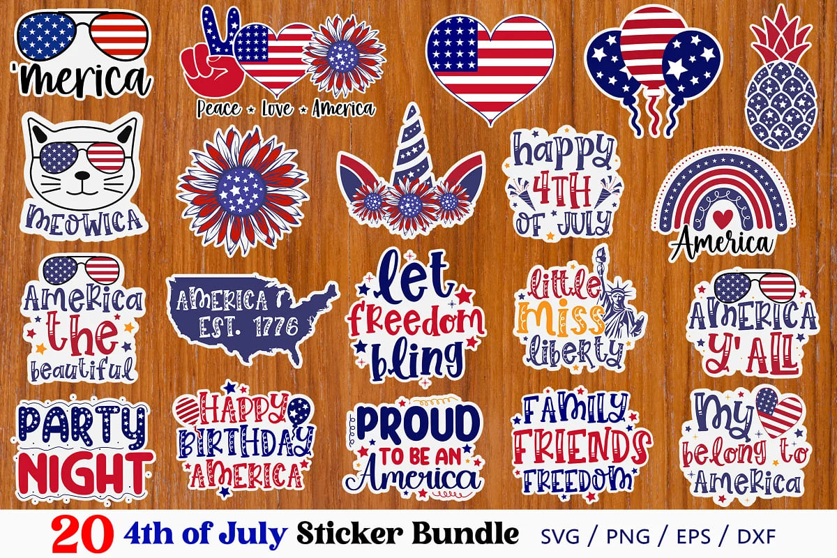 4th of july sticker svg bundle elements.