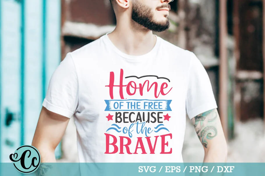 4th of july svg bundle. svg, home of the free because of life brave t-shirt mockup.