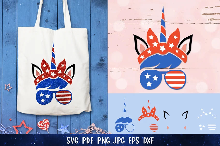 4th of july unicorn bundle svg for bags design.