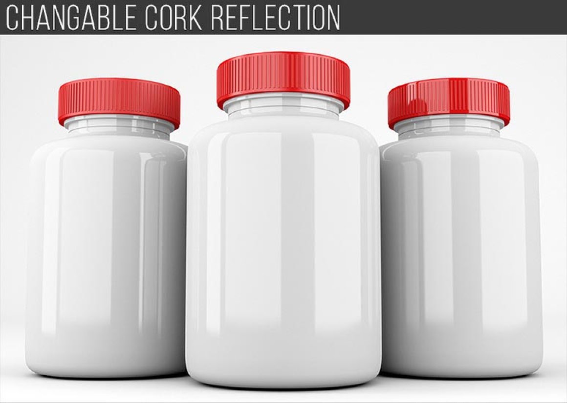 Three white glossy jars for pills.