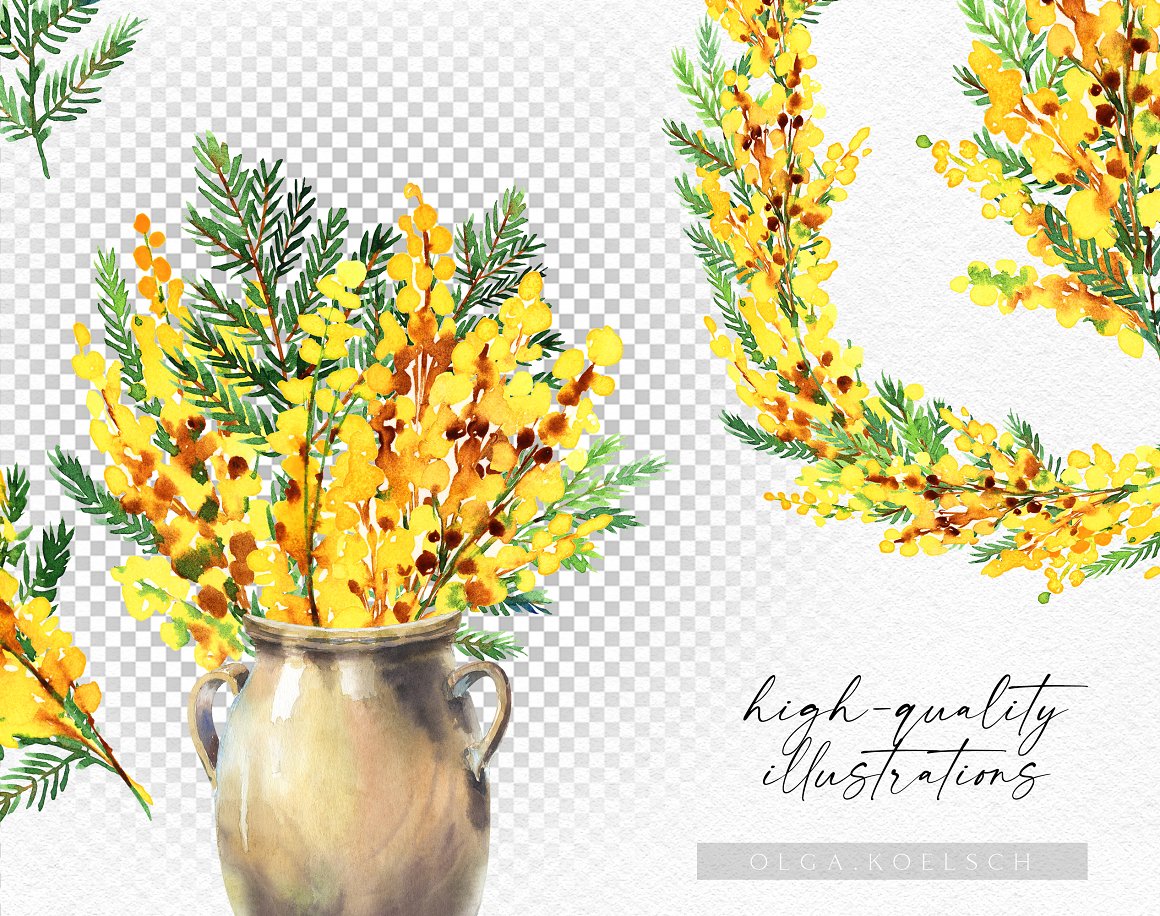 Print of yellow flowers with a vase.