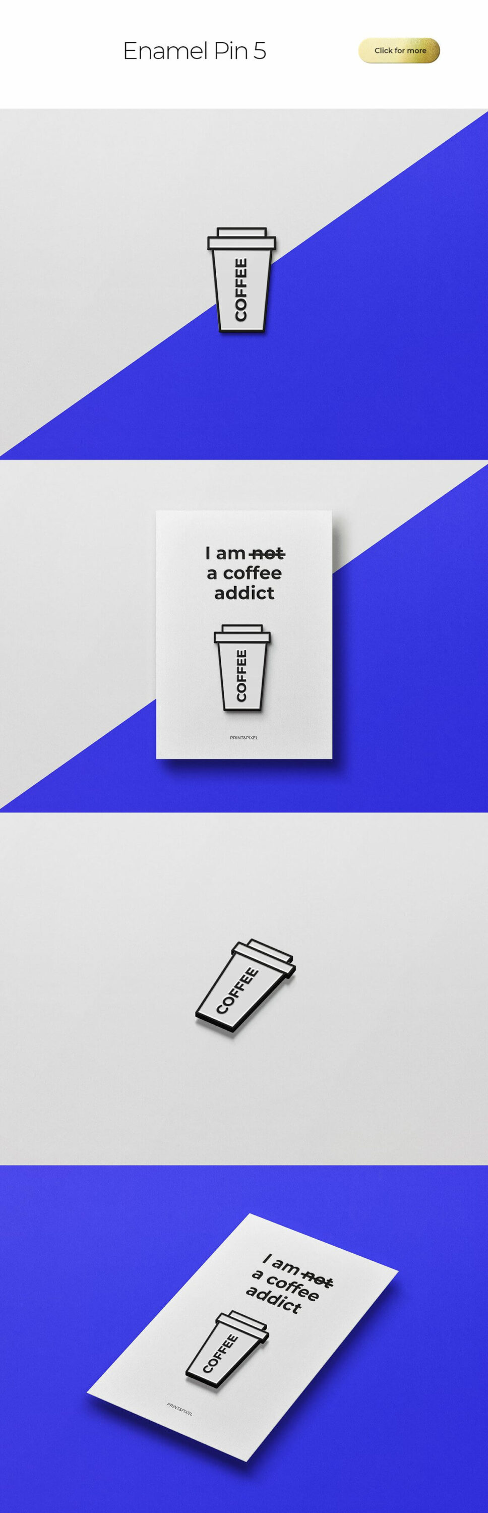 Image with glass of coffee and inscription "I am a coffee addict" on the blue and white backgrounds.