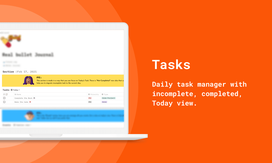 Daily task manager with incomplete, completes, Today view.