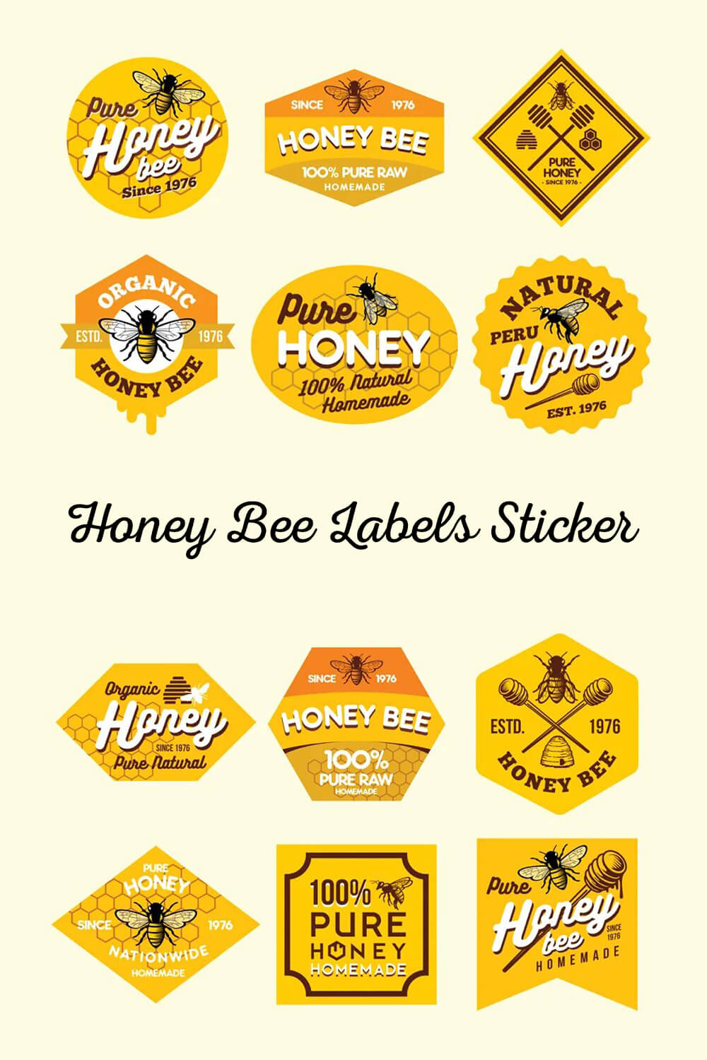 Honey bee labels sticker.
