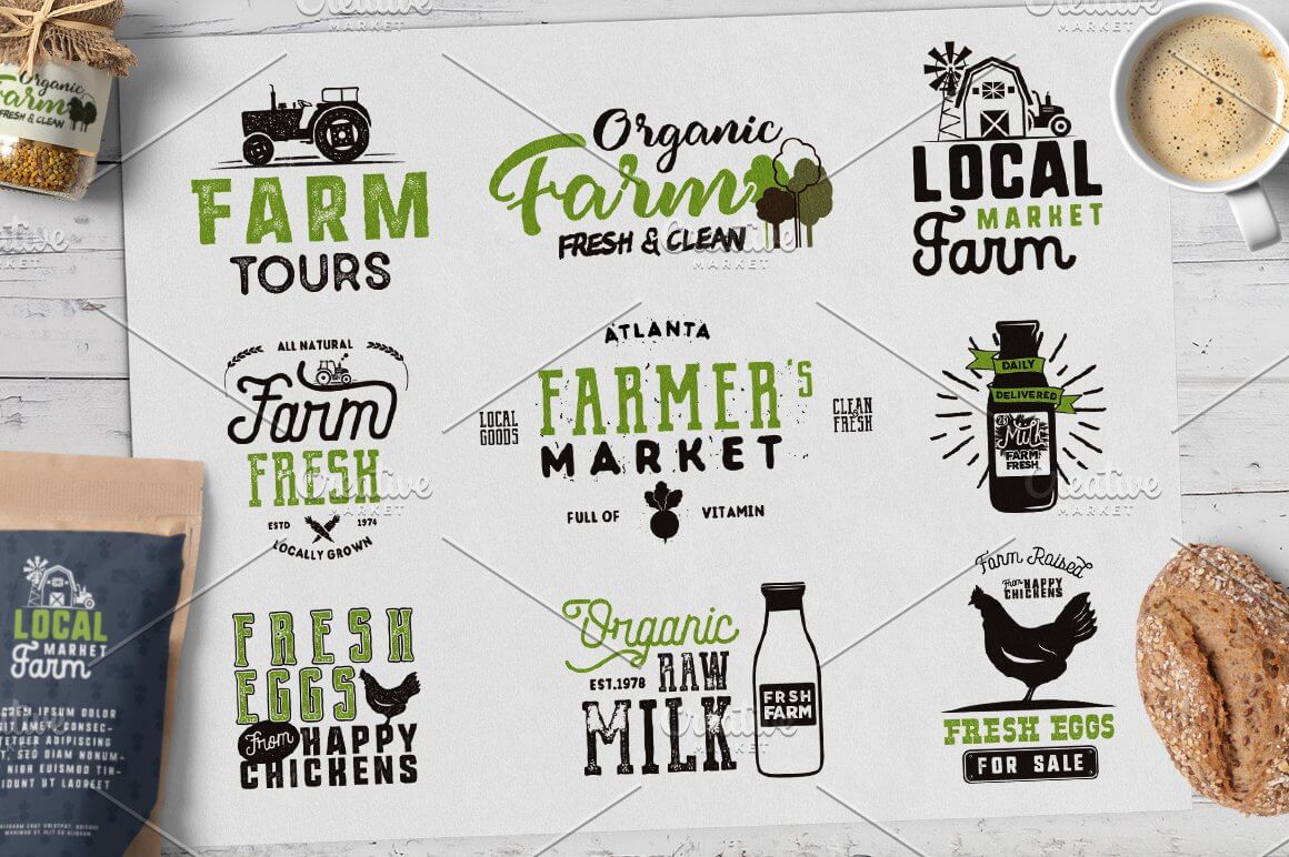 Logos "Atlanta farmer market: on the white background.
