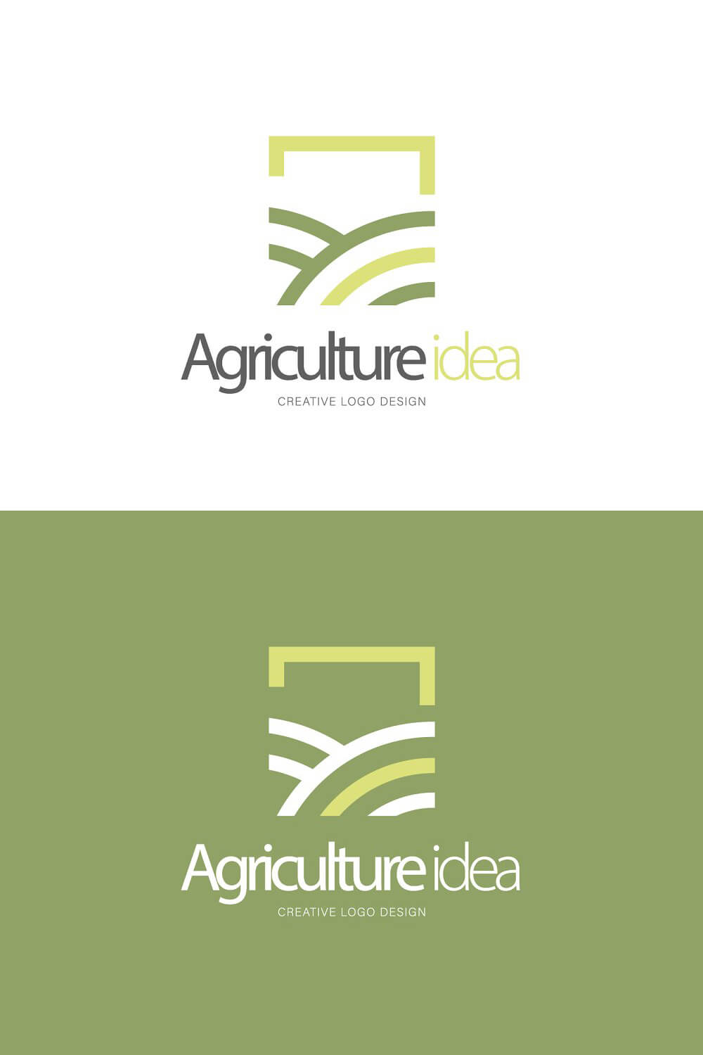 Color logo of agriculture idea on white and green backgrounds.