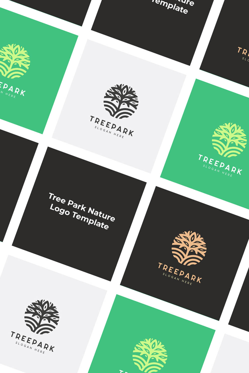Diagonal image with small pictures of treepark nature logo.