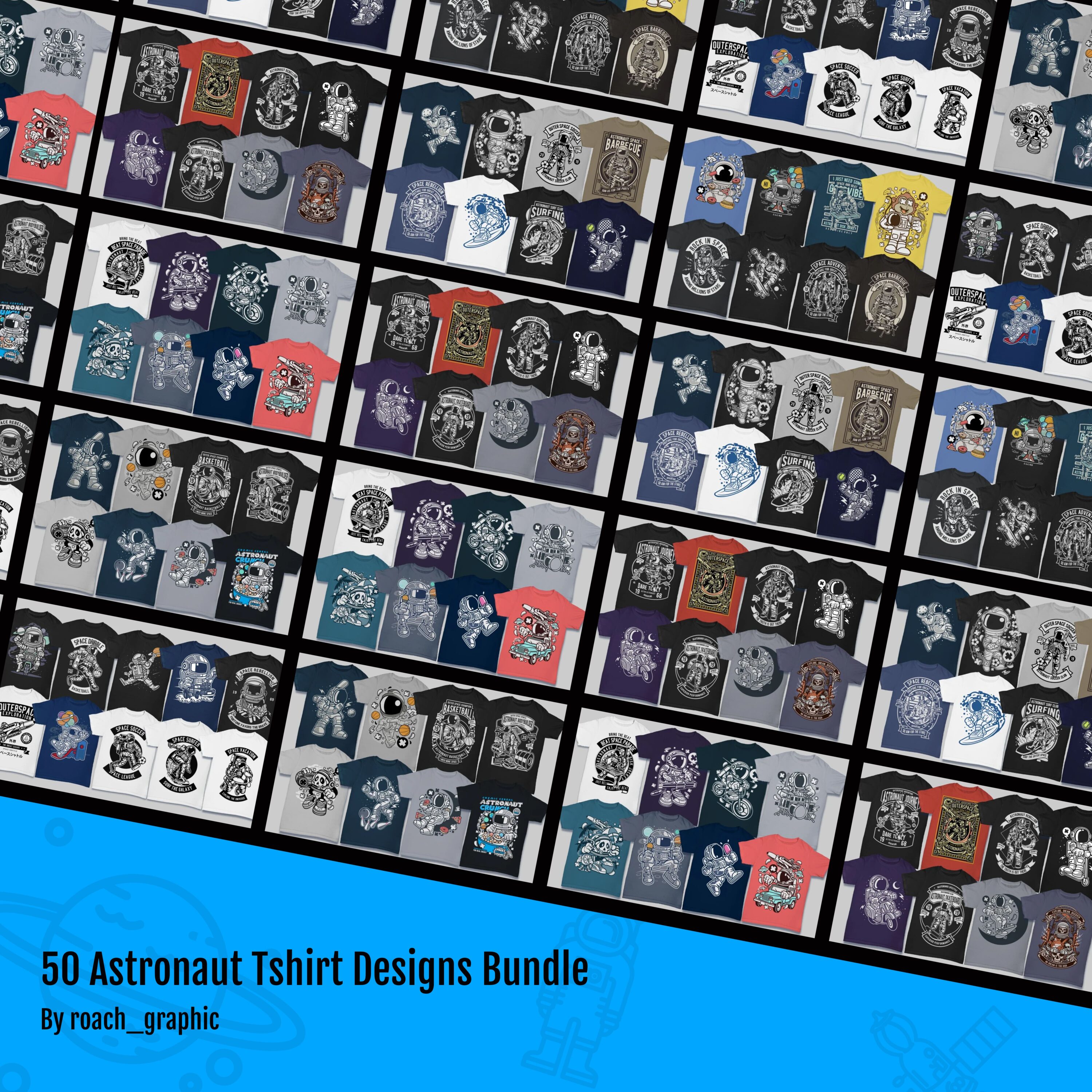 50 astronaut tshirt designs bundle.