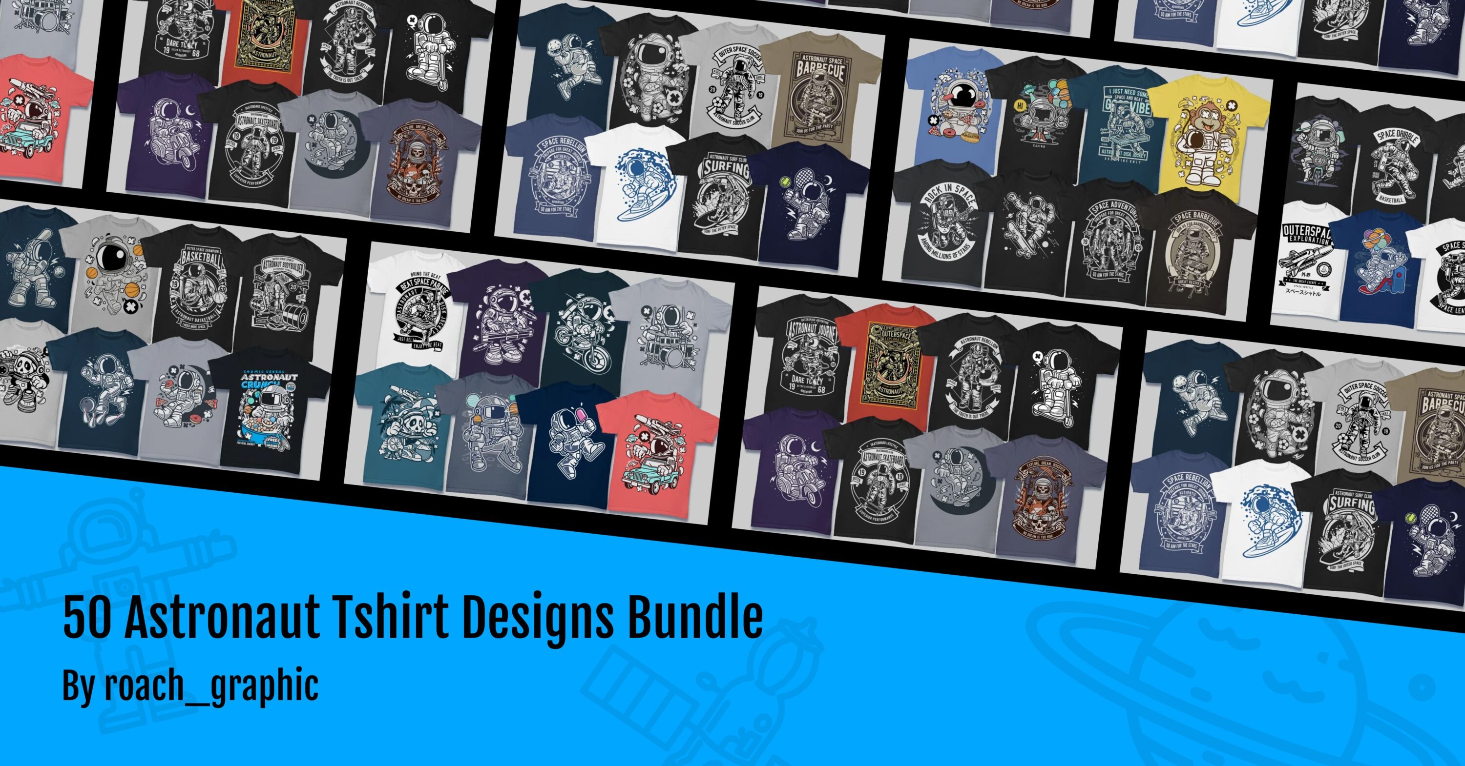 50 Astronaut Tshirt Designs Bundle facebook image.