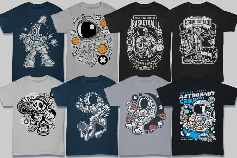 50 astronaut tshirt designs bundle, excellent designs.
