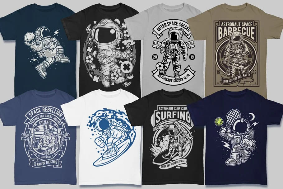 50 astronaut tshirt designs bundle, terrific designs.