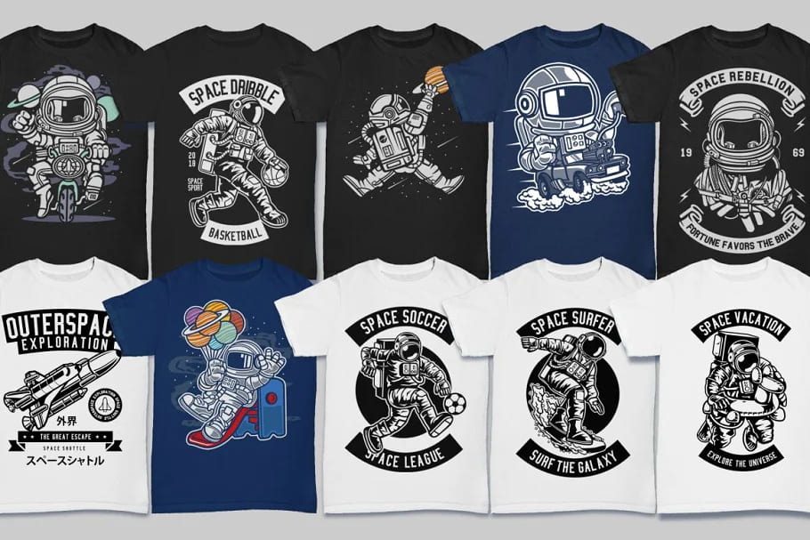 50 astronaut tshirt designs bundle, good designs.