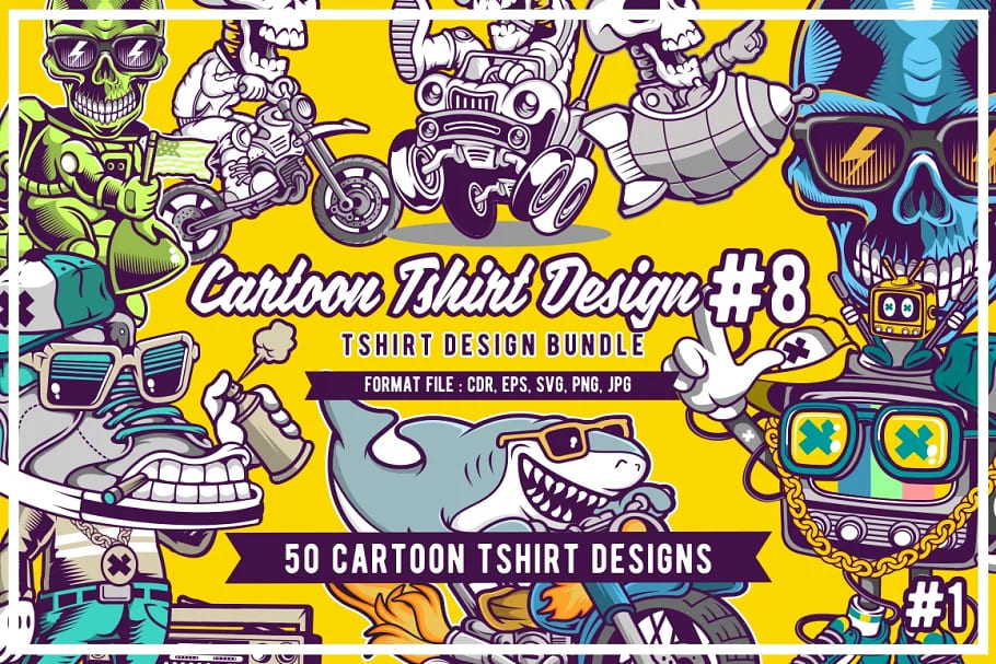 50 cartoon tshirt designs bundle 8 for printing.
