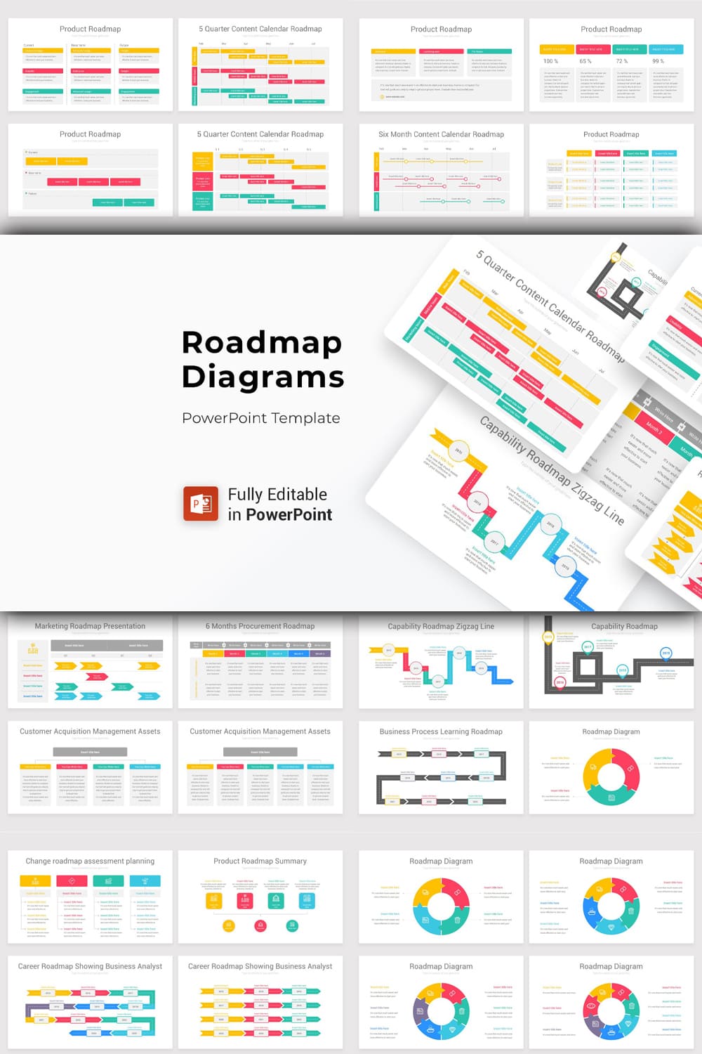 Roadmap Diagrams PowerPoint Template pinterest image.