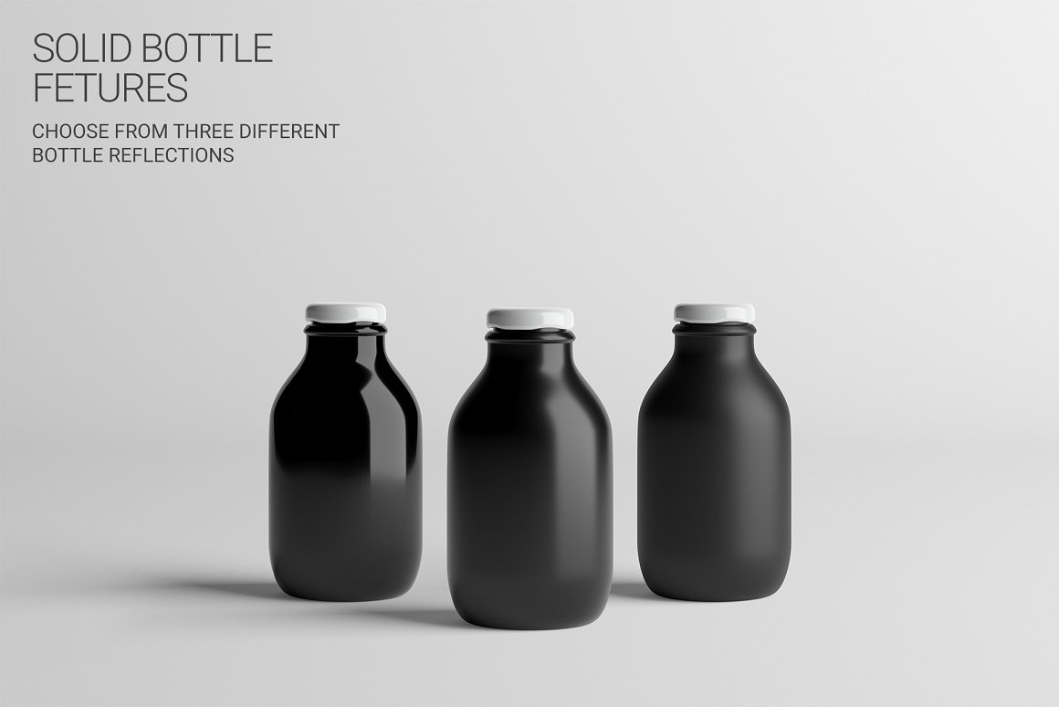 Three black glass bottles.
