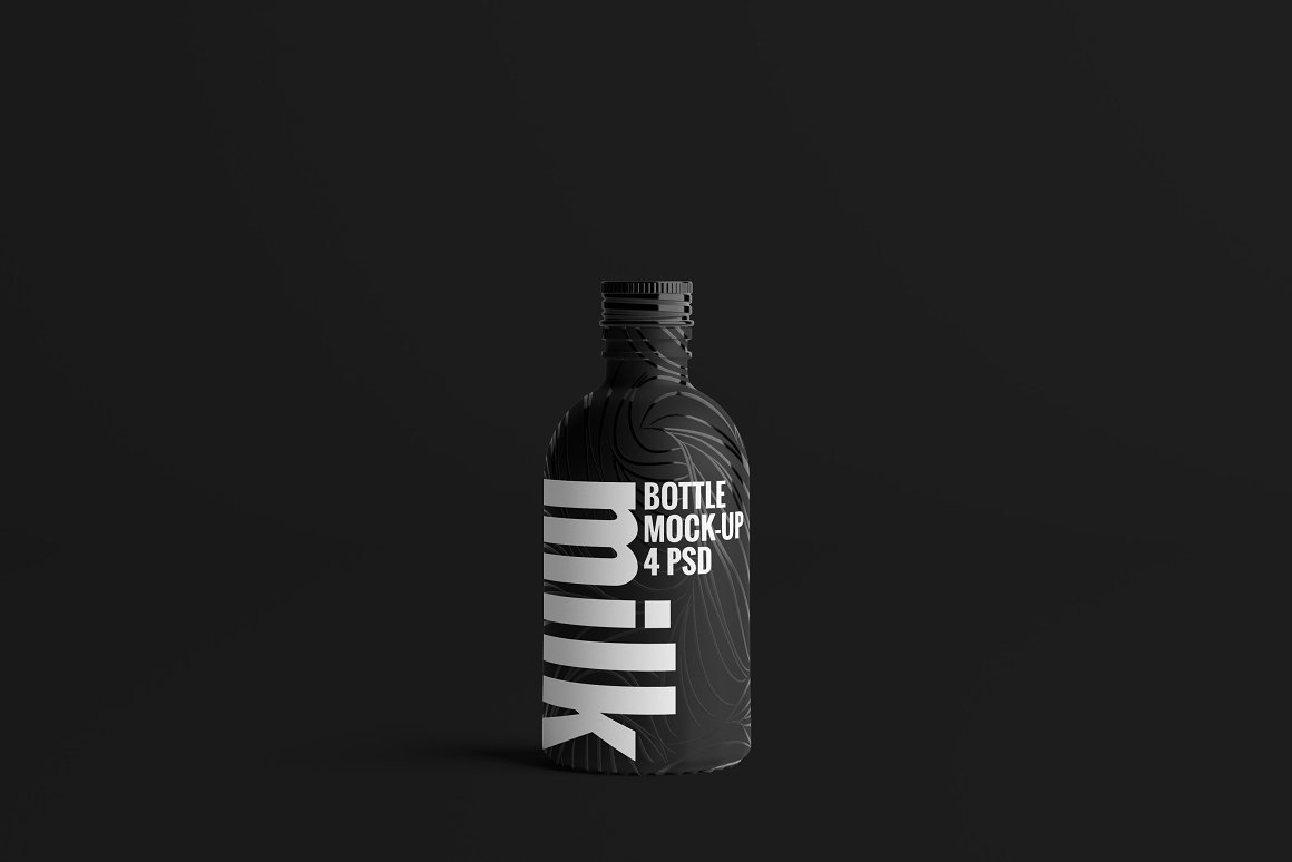 Black bottle with white print.