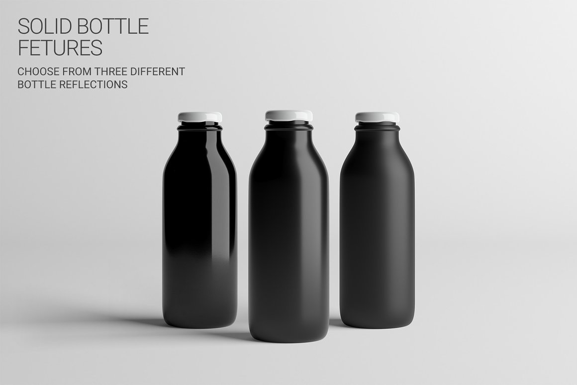 Three black glass bottles.