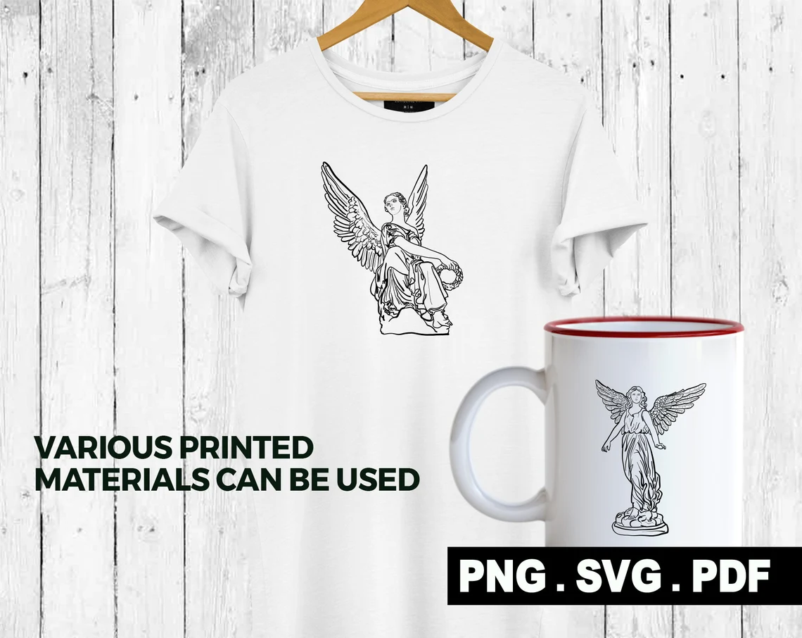 A cup and saucer print with an angelic touch.