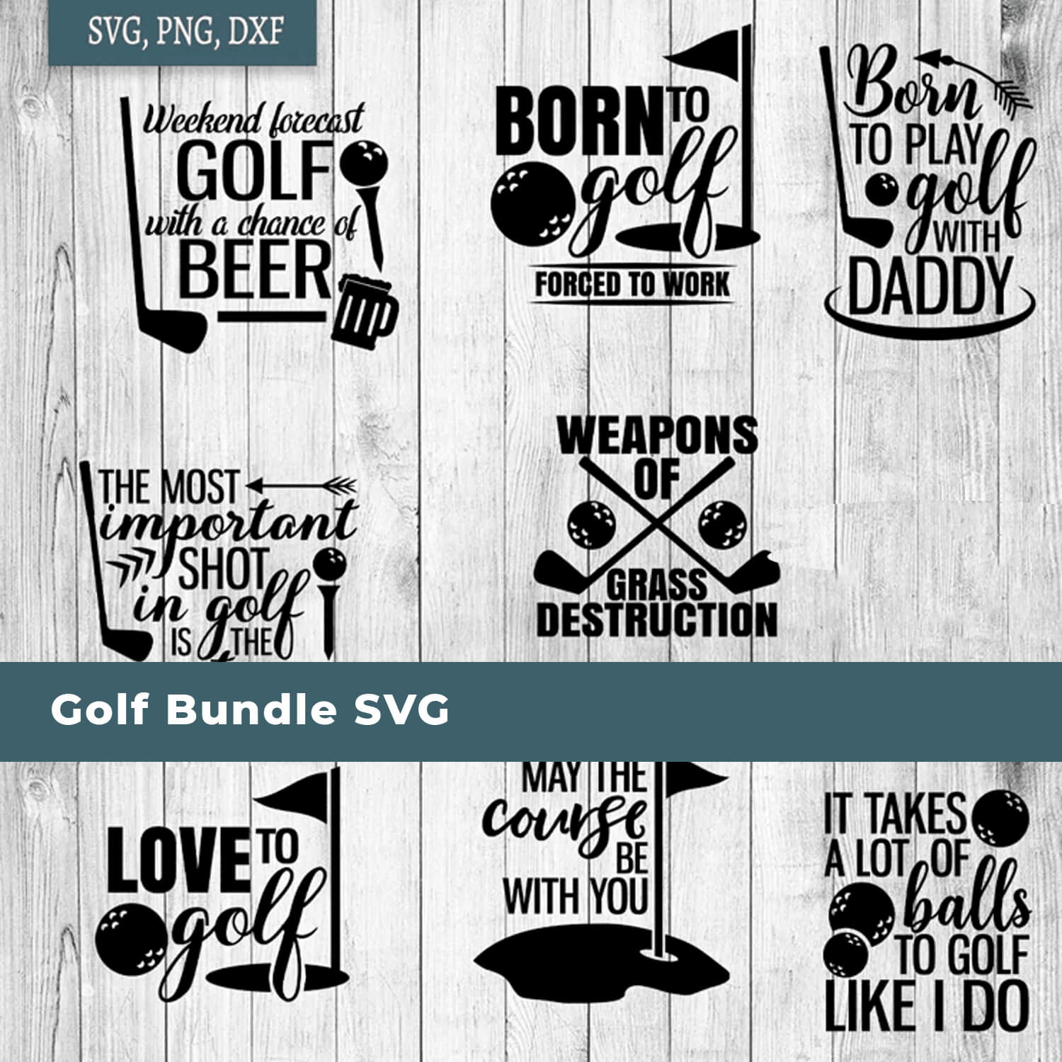 Inscriptions of golf bundle SVG.