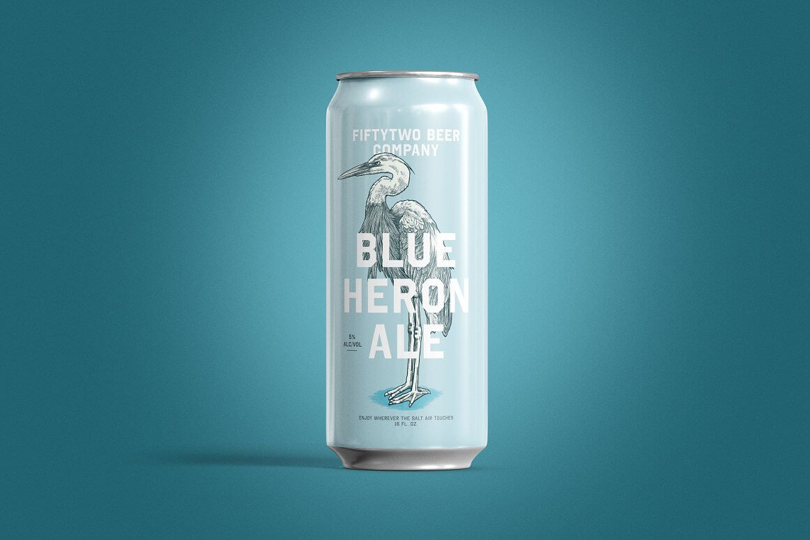 Fiftytwo beer company with image of blue heron ale.