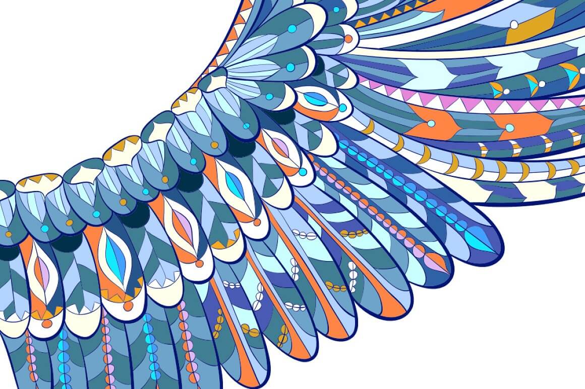 Image of decorative eagle wings with small elements.