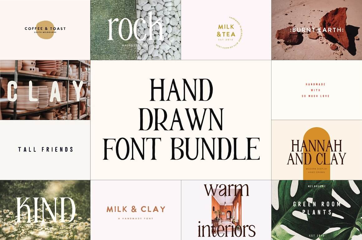 Many slides of hand drawn font bundle.