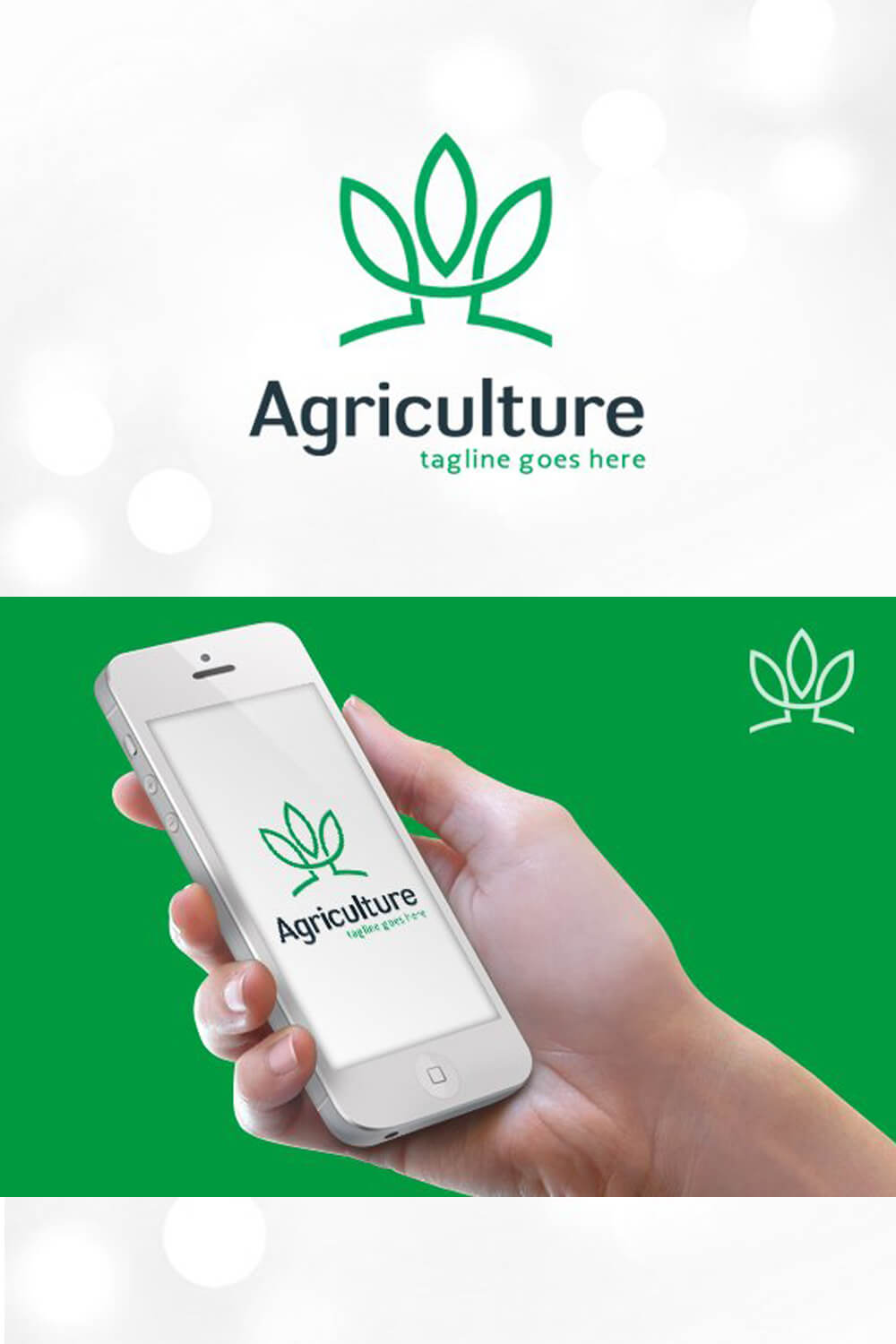 Agriculture logo consisting of three leaves connected into one sign.