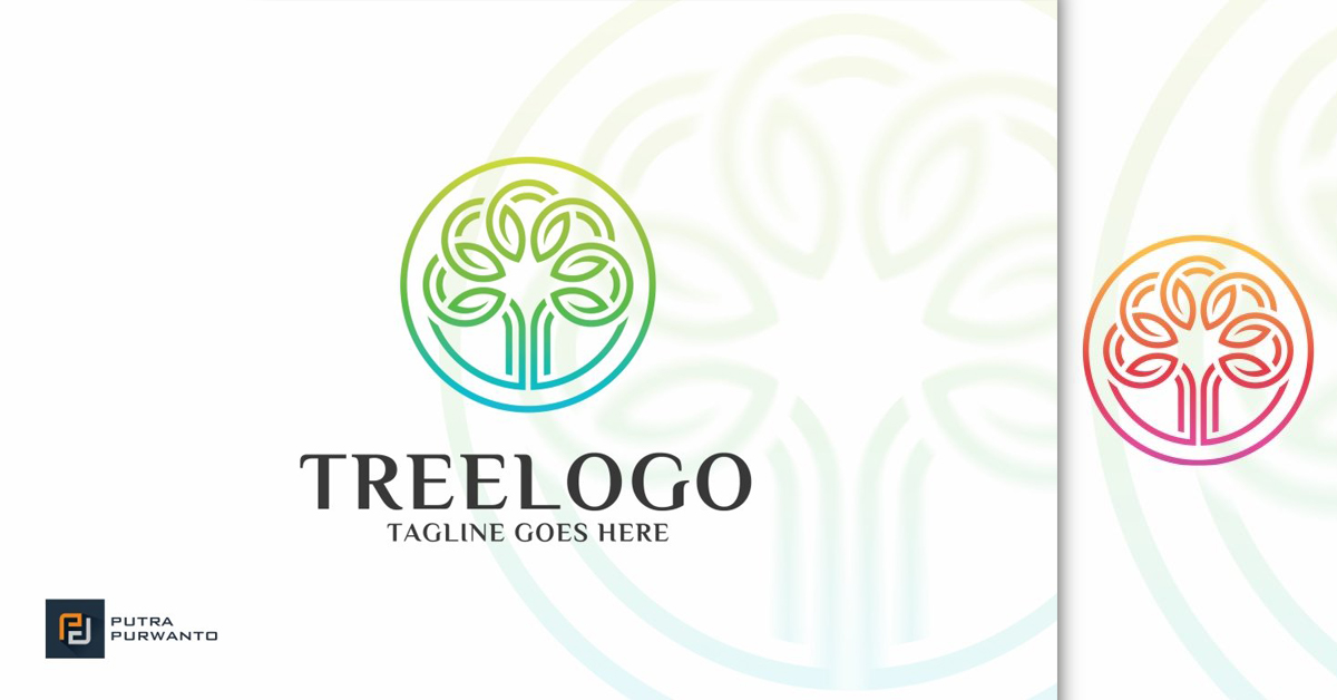 Two logos depicting trees in cold and warm shades.