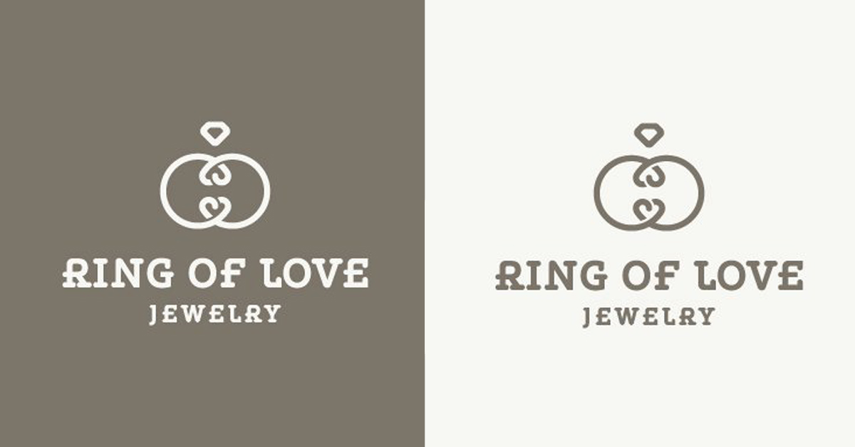 Two parallel images with the inscription "Rings of love jewelry" on different backgrounds.