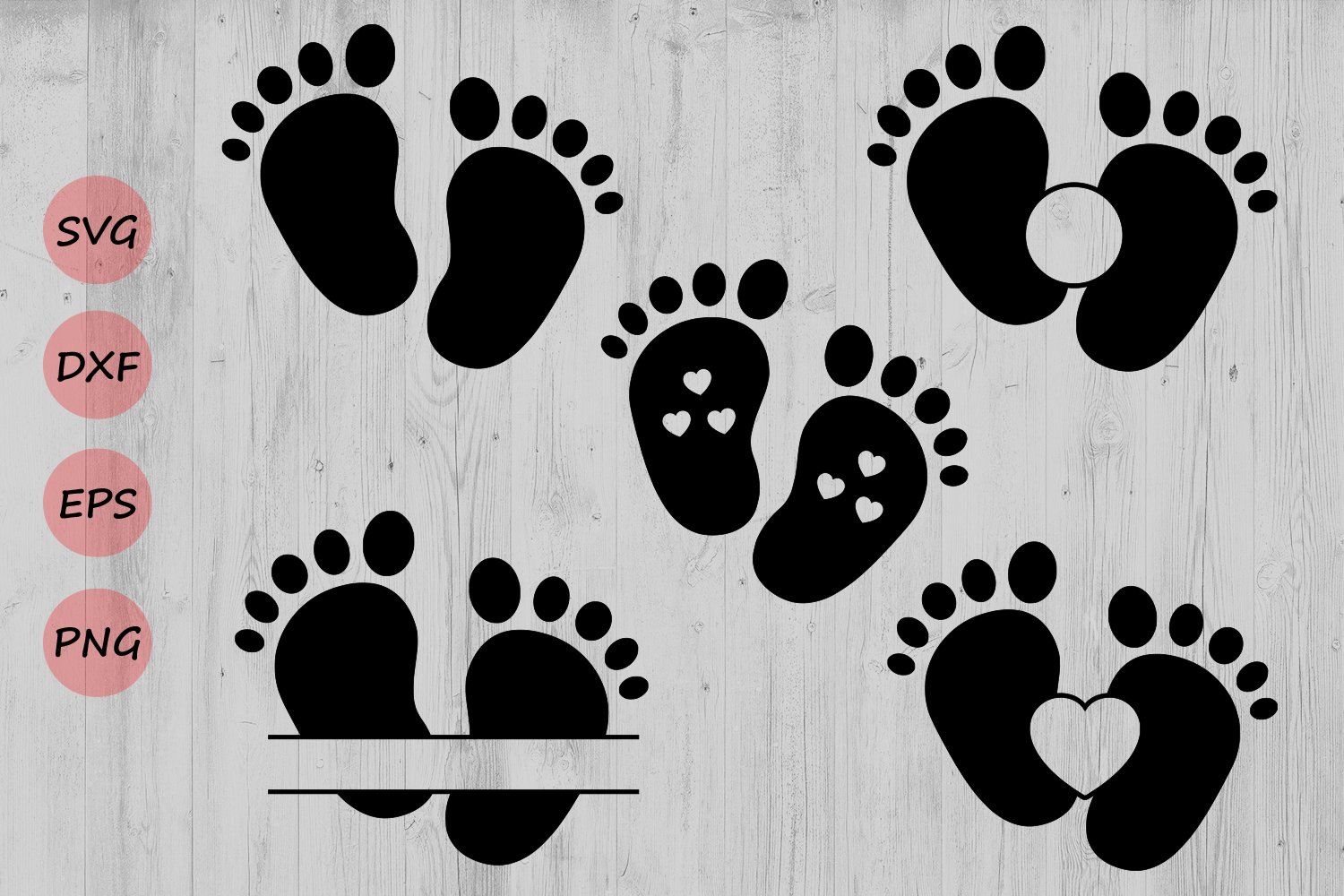 Different baby feet and hearts.