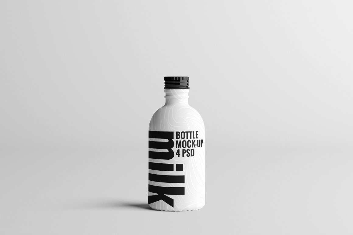 White bottle with black milk print.