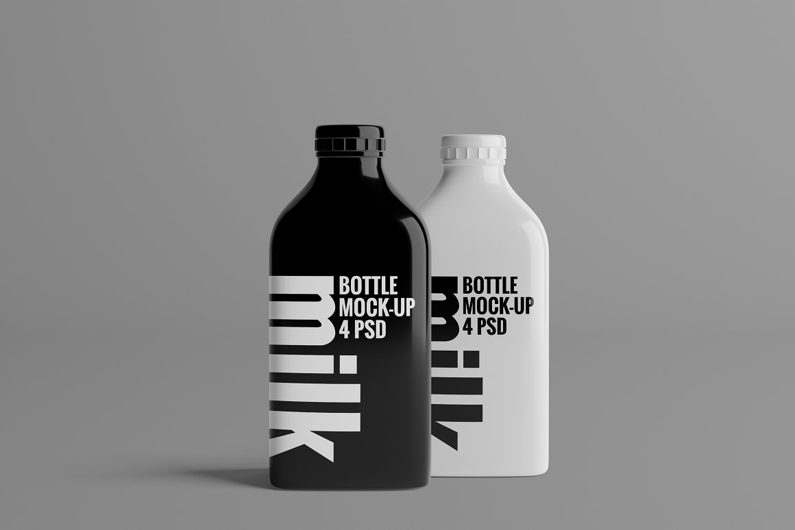 Black and white images of milk bottles.