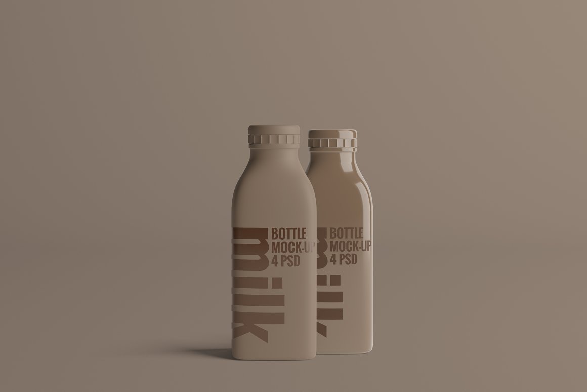 Two bottles of different shapes with a white cap.
