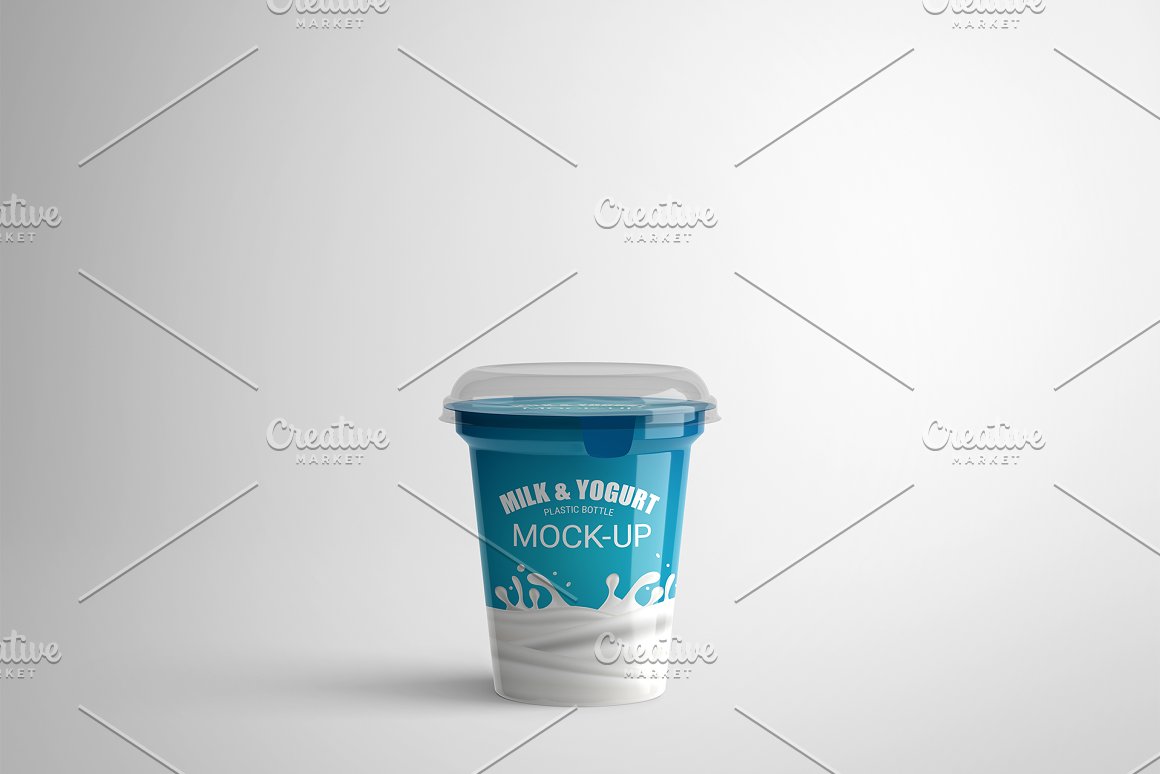 Blue and white packaging for a plastic yogurt stand.