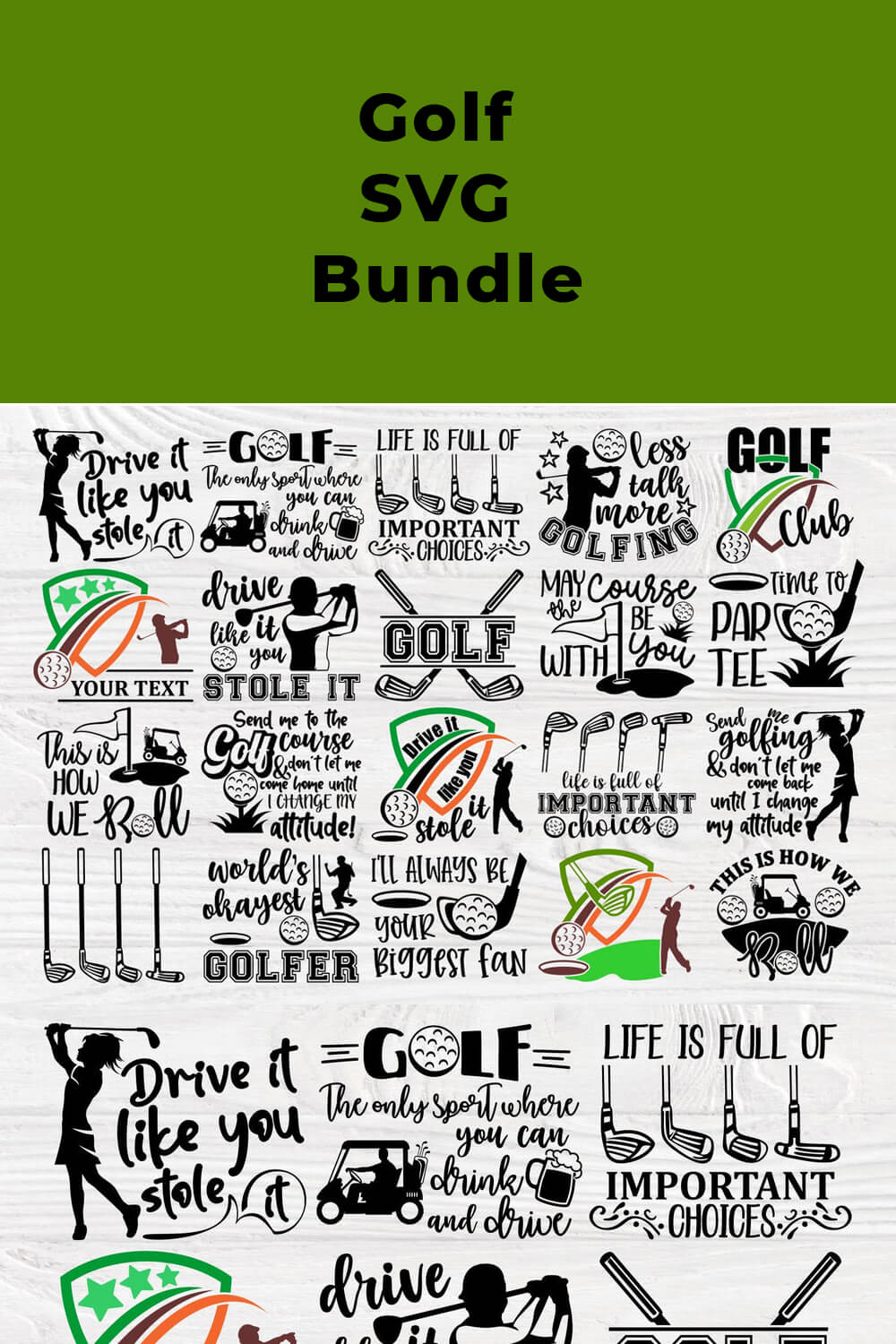 Golf SVG Bundle on the green background.