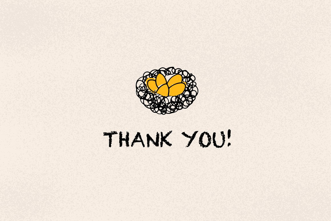 Image of a nest and golden eggs with the word thank you.