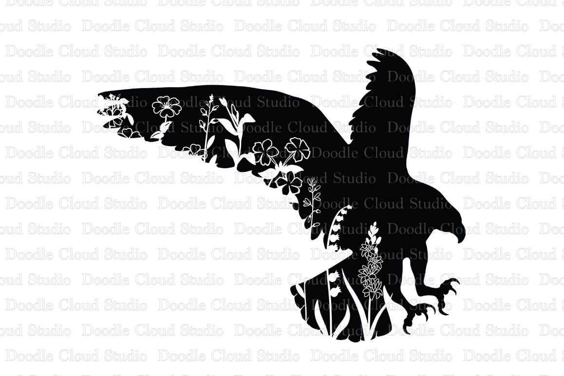 On a white background, a floral eagle is drawn with an indication of the author.
