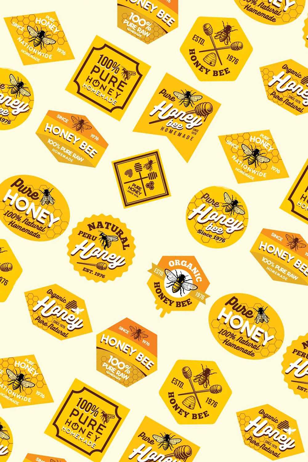 Diagonal picture with honey bee labels sticker.