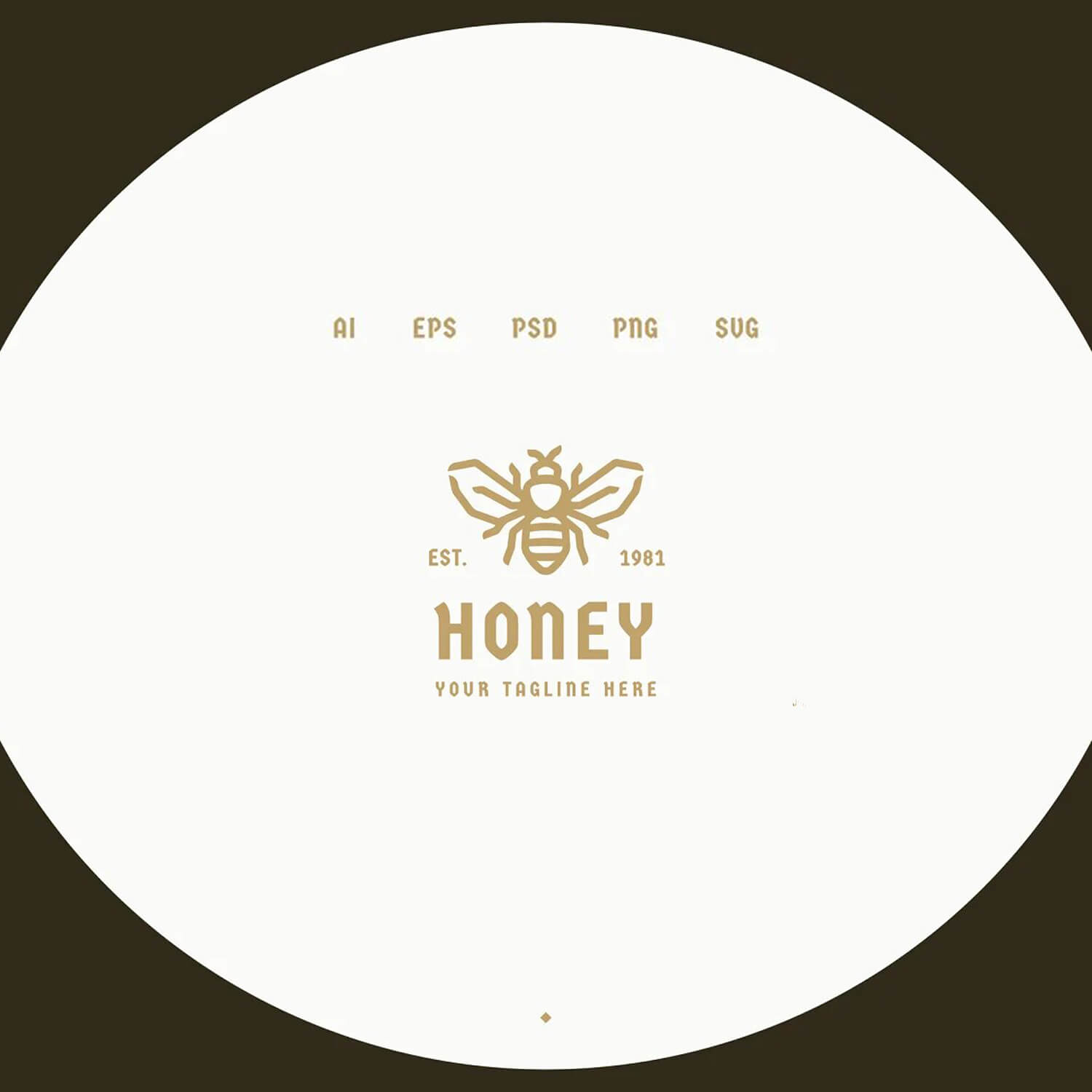 Bee Logo Template in a white circle on a dark green background.
