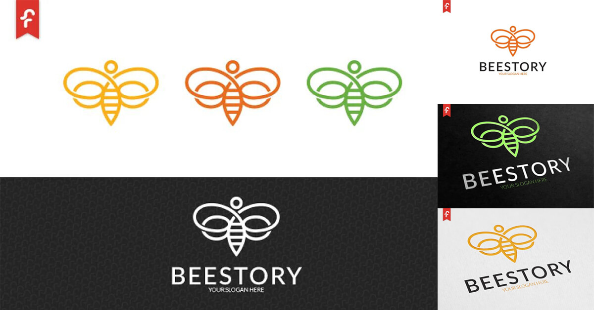 Beestory logo in yellow, orange, green and white.
